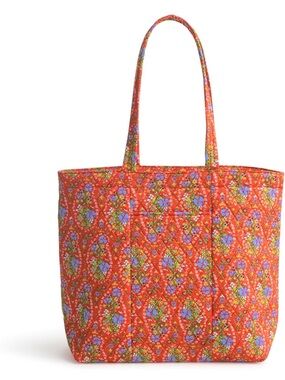 Vera Bradley Red Quilted Floral Tote with Blue and Green Accents
